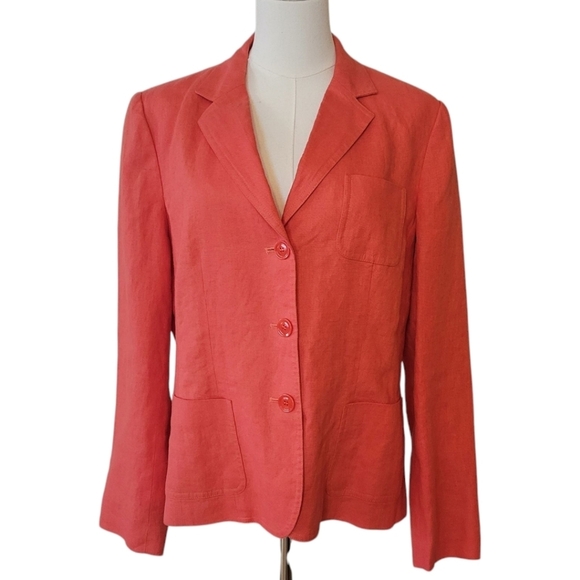 Talbots Coral Irish Linen Blazer Jacket Size 12 - Picture 1 of 4